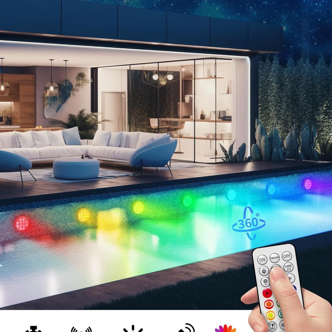 New cross-border bestsellers: Remote control LED diving light, bathtub USB charging swimming pool light, magnetic pond 16-color underwater light Specification drawing