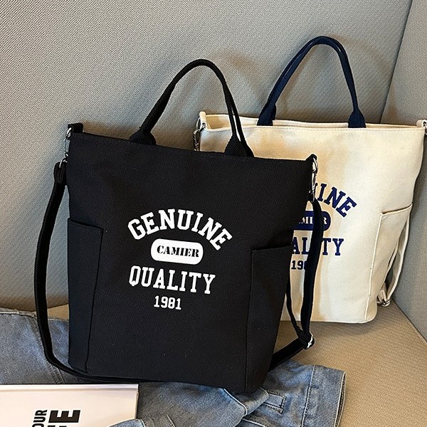 Canvas backpack bag, cotton letter casual hand-held bag, printed cosmetics and accessories, new cotton canvas bag details Picture