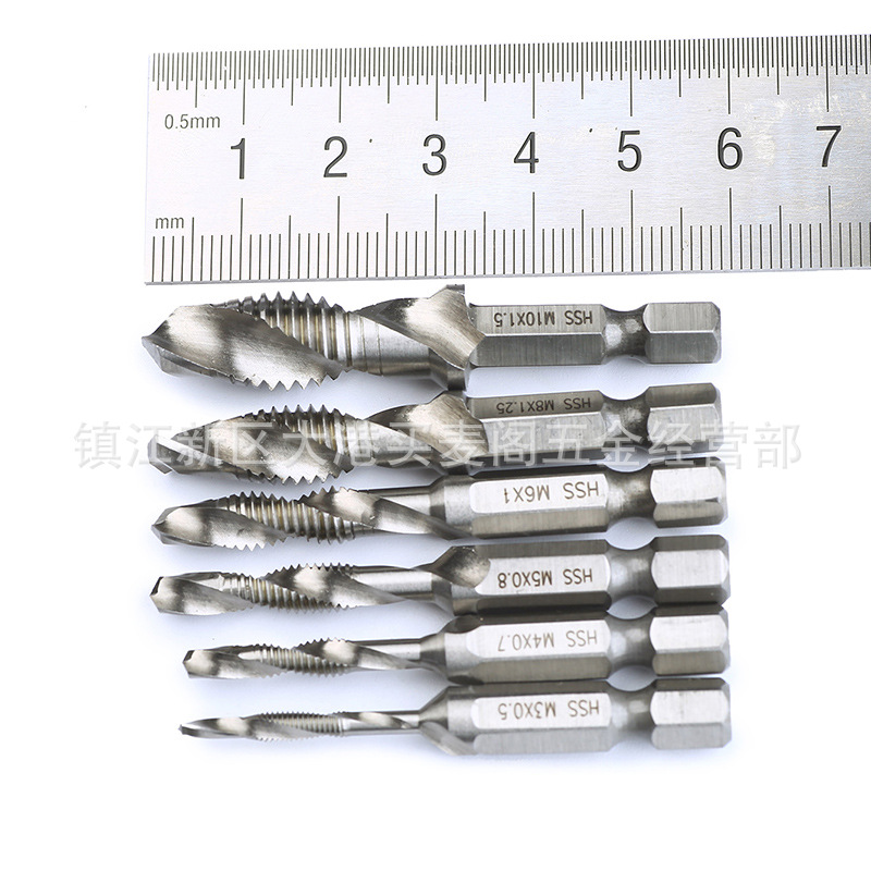 High-speed steel hexagonal handle drill, chamfering integrated composite tap drill bit, three-in-one screw machine tap M3-M10 Item Picture