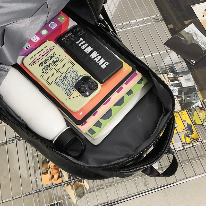 Cross-border Schoolbag 2024 New College Students' Casual large-capacity Backpack pu Travel Korean version computer backpack Specification drawing