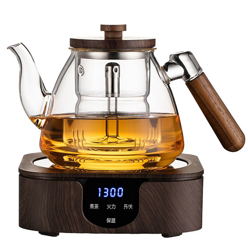 High borosilicate steaming and boiling teapot, tea stove, water boiling health pot, household wooden handle, walnut wood, glass teapot, tea boiling set Item Picture