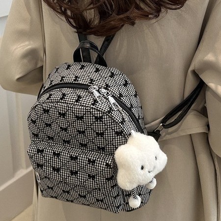 Sweet mini hand-held backpack for women 2025 New style, trendy and versatile fabric, fresh bow print small backpack Specification drawing