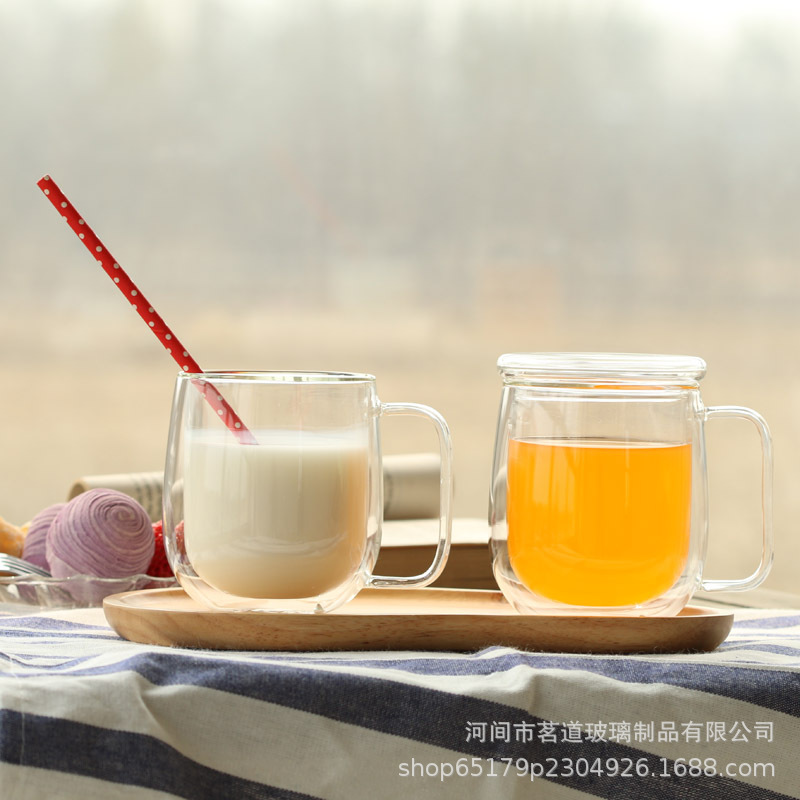 Household coffee cup set with handle, high borosilicate double-layer glass cup set, transparent water cup set, milk and juice cup set Specification drawing