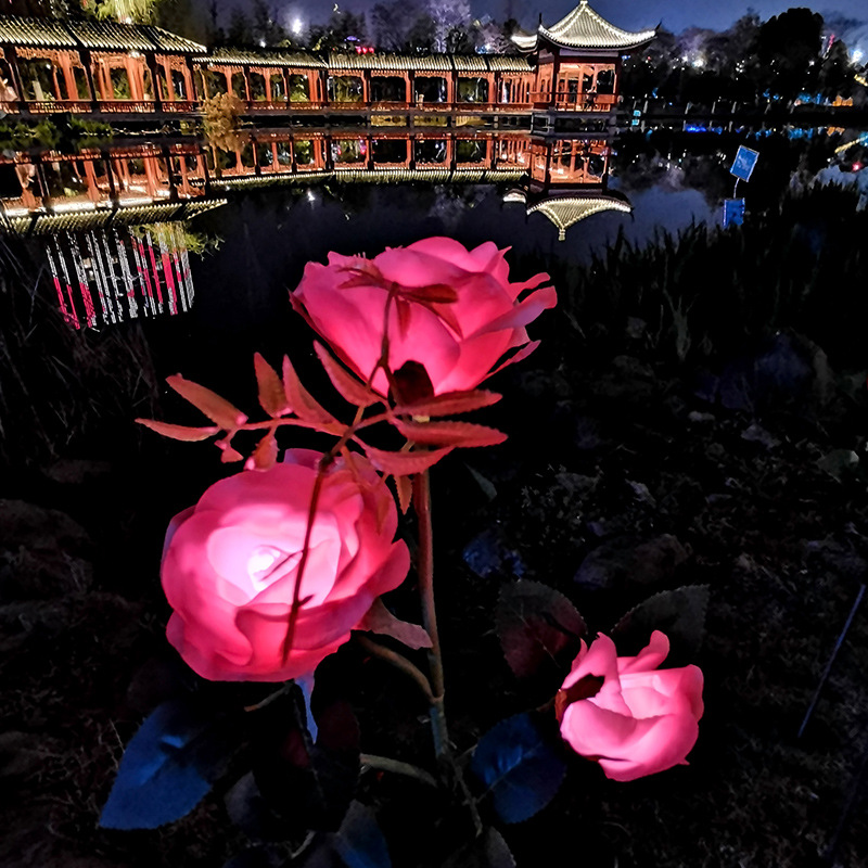 New cross-border 3-head solar-powered rose LED light outdoor lawn ground insertion garden simulation flower decorative landscape light Specification drawing