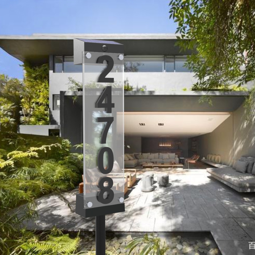 Solar-powered doorplate lights, outdoor seven-color floor wall lamps, digital number plates, LED light-controlled waterproof villa decorative lights Specification drawing