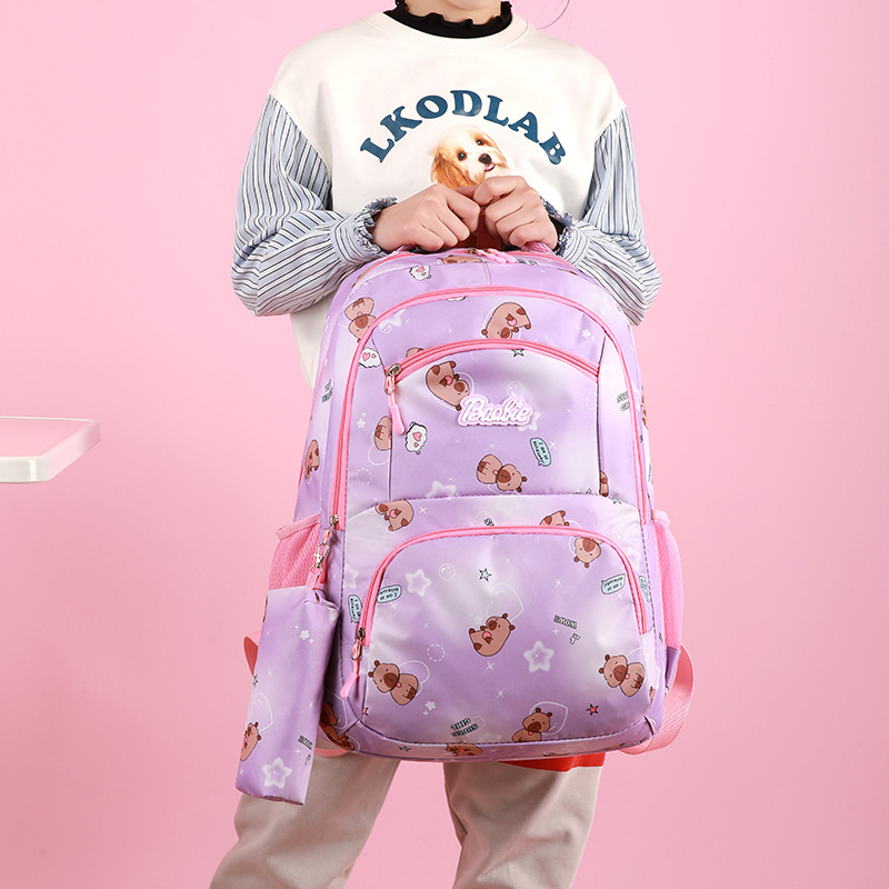 The new cartoon cute backpack is fresh and sweet. It is a large capacity schoolbag for primary and secondary school students Specification drawing