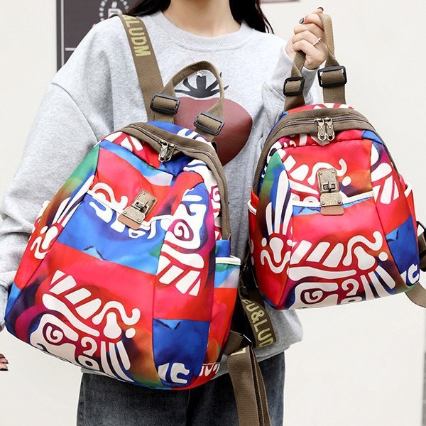 Fashionable fabric ethnic-style backpack with large capacity, colorful backpack, trendy nylon fabric, dirt-resistant and ultra-light, 2024 autumn new style full figure