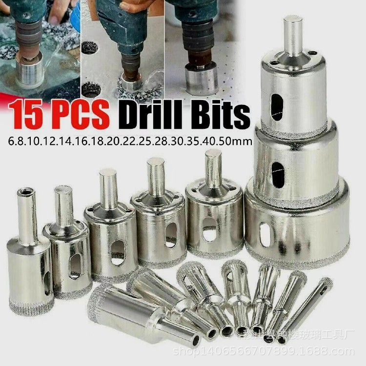 Supply 10pcs and 15pcs sets of electroplated glass drill bits and diamond glass hole openers Item Picture