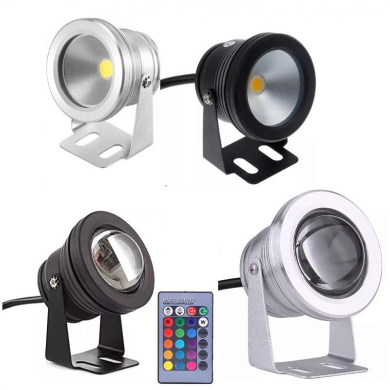 10WRGB underwater light, seven-color rotating remote control color-changing underwater light, 12V swimming pool light, fish tank landscape light, fountain light details Picture