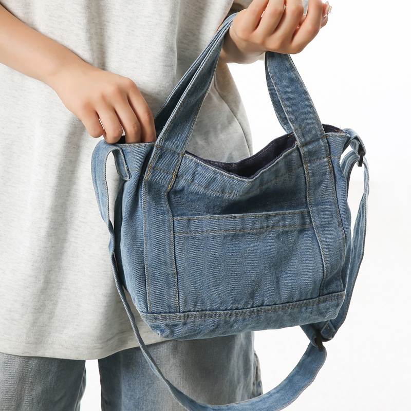 Japanese-style washed denim bag 2024 new artistic style single-shoulder bag handbag, Korean-style fashionable chic crossbody bag full figure