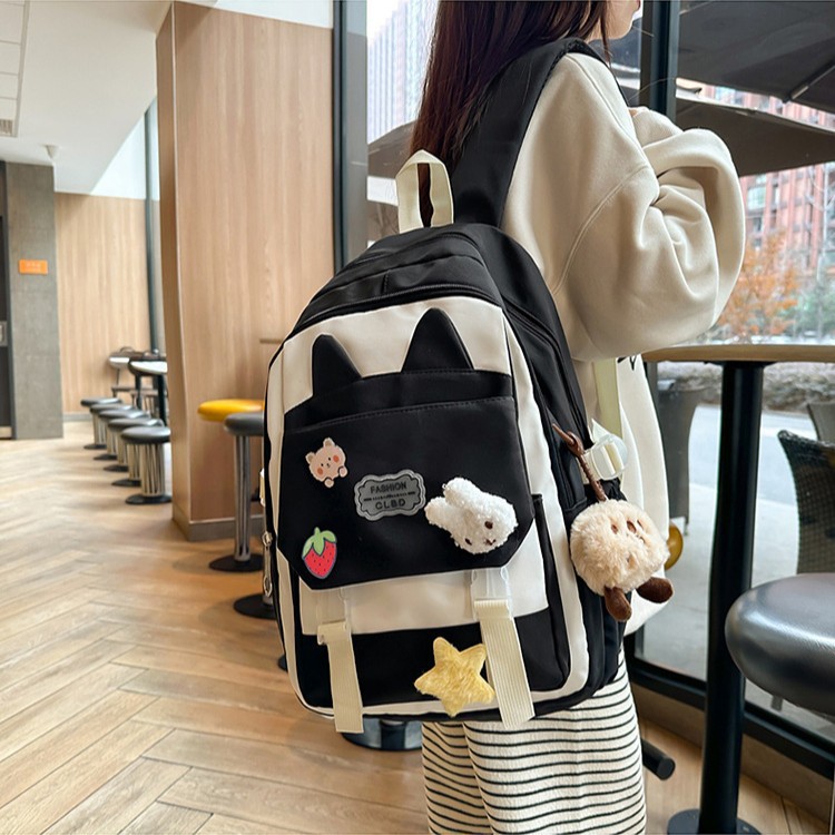 New trendy double-shoulder bag with color-blocking splicing, large-capacity girls' double-shoulder bag, simple and versatile, factory direct sales details Picture
