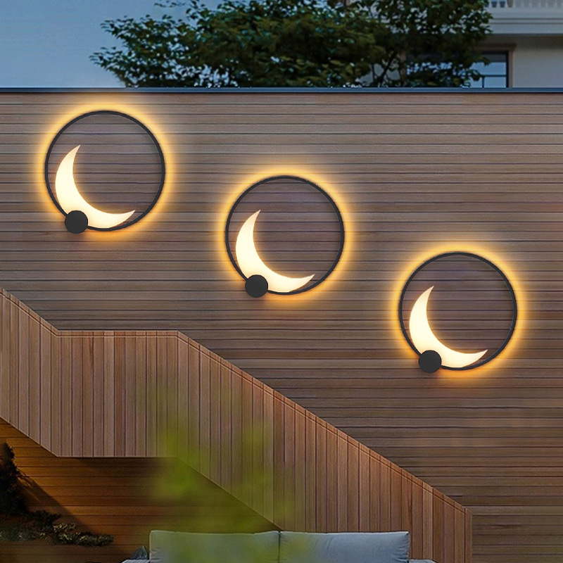 Outdoor solar wall lamps, garden courtyard lamps, villa exterior wall lamps, new Chinese-style moon lamps, balcony outdoor wall lamps Item Picture