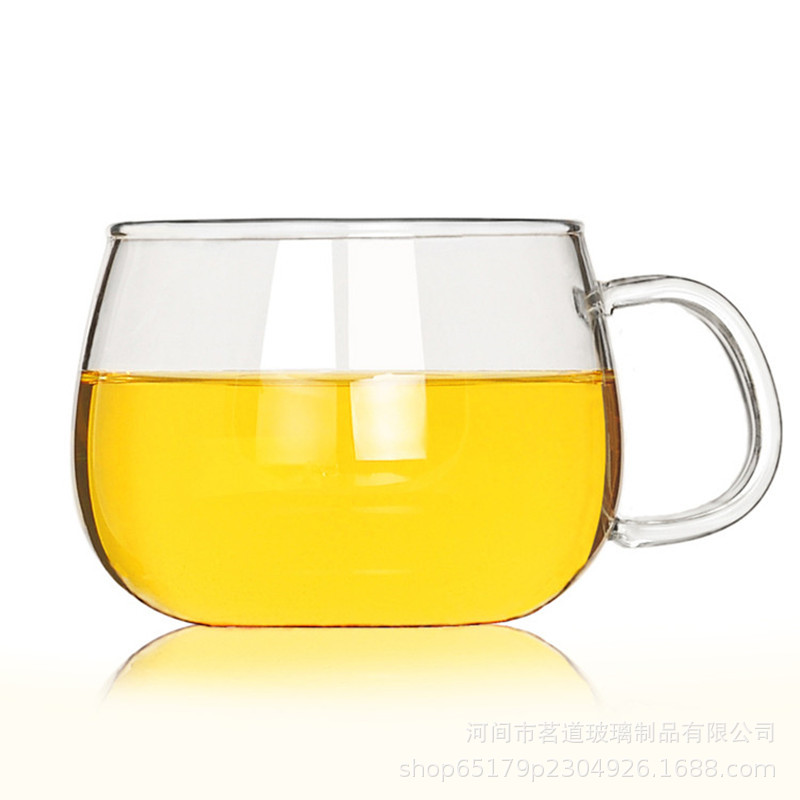 Household high borosilicate glass green tea cups, office water cups with transparent handles, single-layer glass coffee cups, flower tea cups Application Scenario