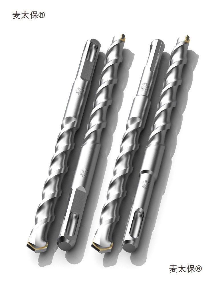 Impact drill bit, extended electric hammer drill bit, four-pit square handle, round handle, wall-penetrating concrete cement drill bit, drilling, Mai Tai Bao Item Picture