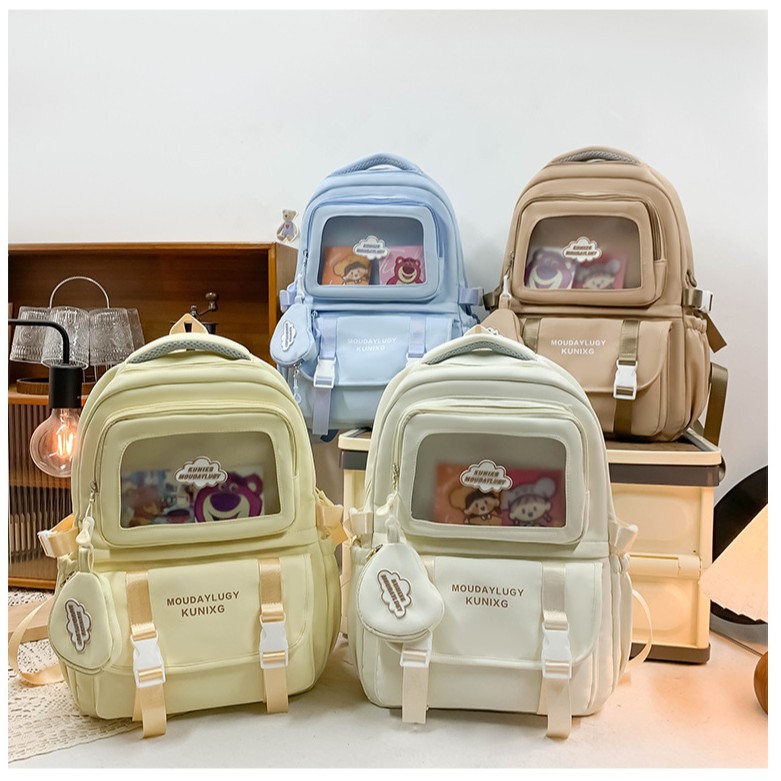 2025 New Korean version forest-style student all-in-one transparent patchwork backpack, campus Japanese-style large-capacity backpack for girls full figure