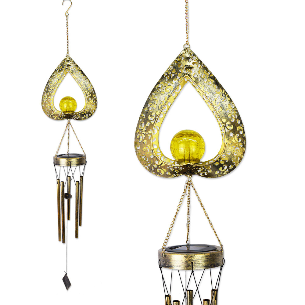New solar garden lamp, ironwork hollowed-out sun and moon wind chime pendant, LED outdoor garden landscape decoration Item Picture