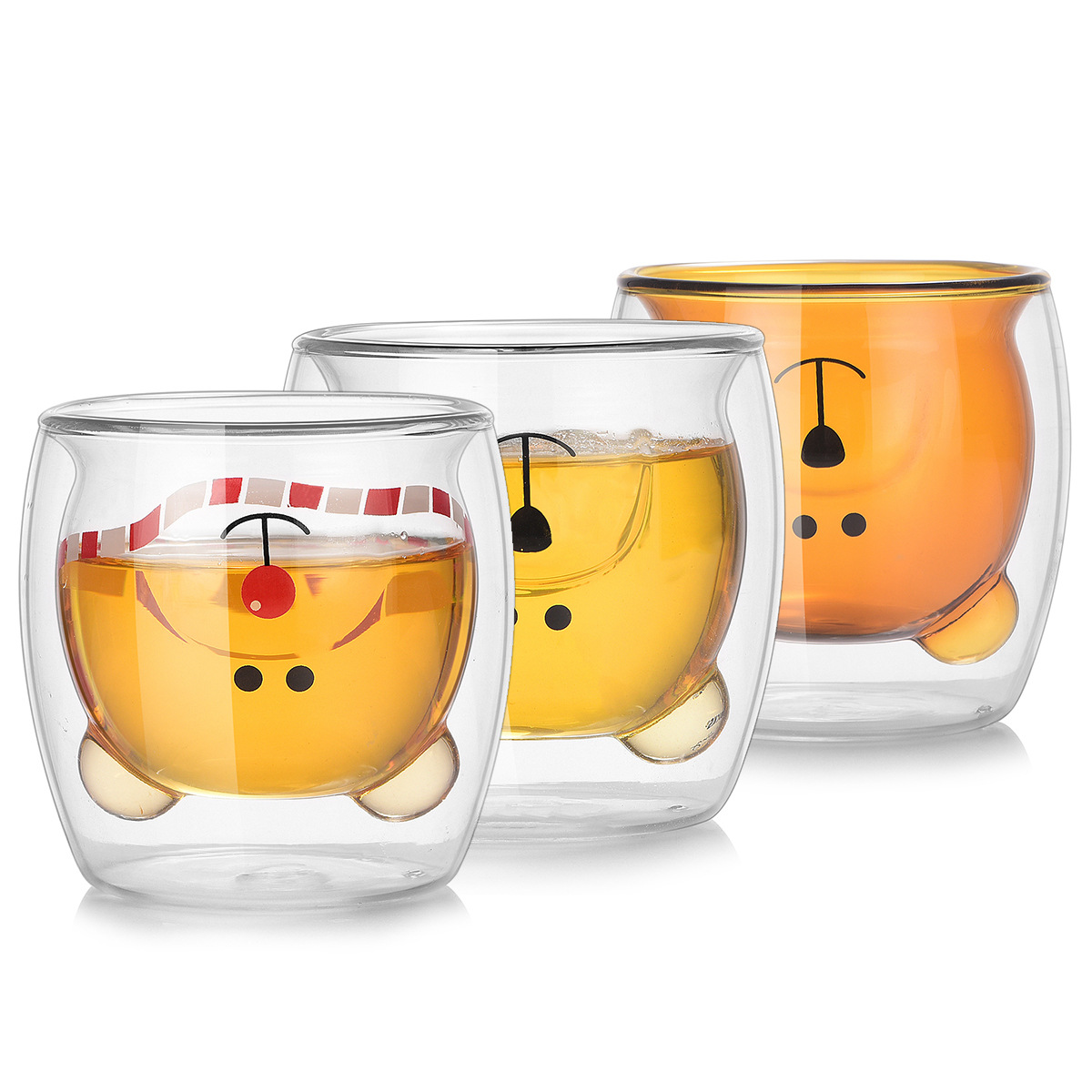 【 Customized LOGO】 Creative animal glass cups, cartoon bear double-layered cups, ins cups, cross-border water cups as gifts Specification drawing