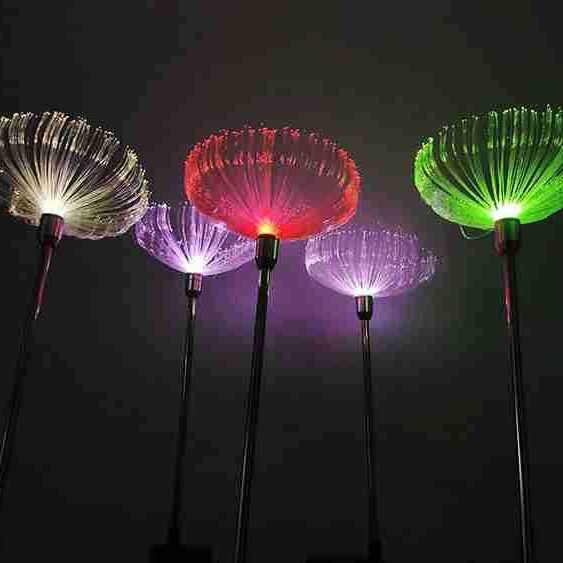 Solar seven-color jellyfish lights, led optical fiber flower lights, solar lawn ground insert lights, led garden villa landscape lights full figure