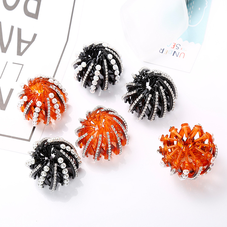 Korean water diamond bun hair bun, Bird's Nest hair gripper, ponytail clip, flower bud hair clip, wholesale A97D details Picture