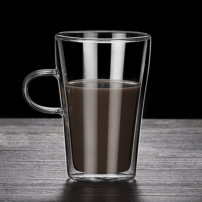 High borosilicate glass latte cups with handles, European coffee cups, Amazon cross-border style factory wholesale cups details Picture