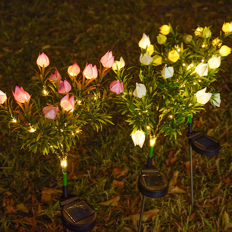 Cross-border wholesale of solar ground plug-in gardenia flower lights, lawn landscape, courtyard decoration, balcony garden, outdoor atmosphere lights details Picture