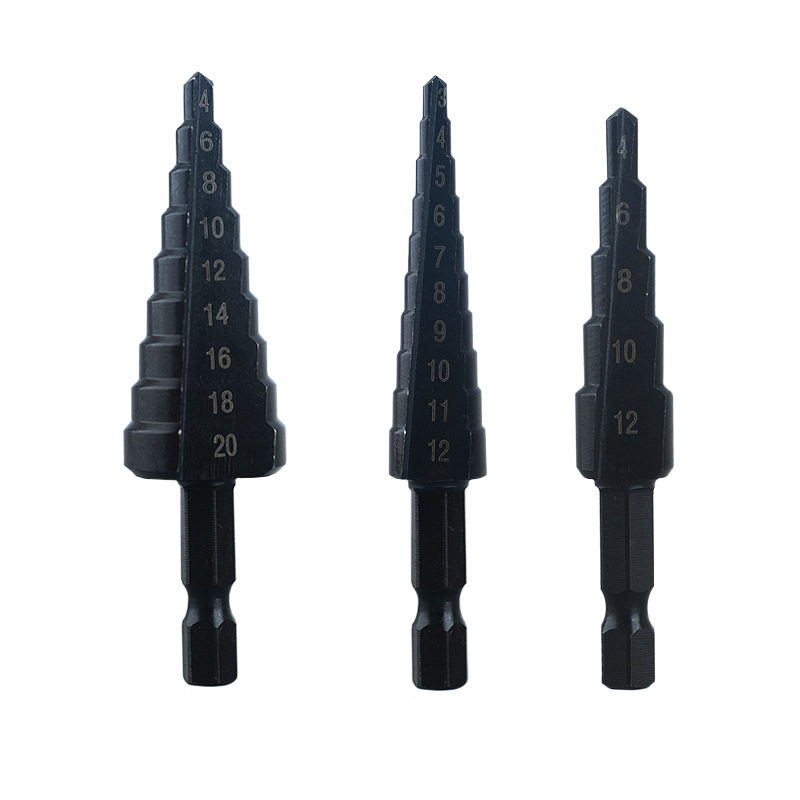 Yunbei hexagonal handle straight groove pagoda drill, triangular handle spiral step drill, iron and aluminum plate wood and plastic hole opening and reaming drill Item Picture