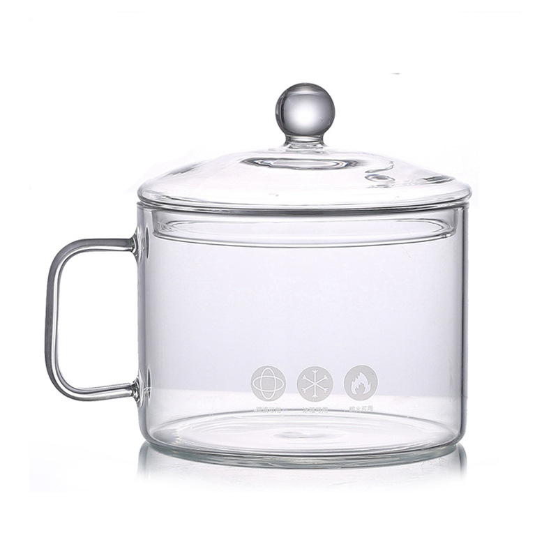 A large-capacity household glass instant noodle pot with a handle that can be heated by an electric ceramic stove for stewing soup with high borosilicate glass Item Picture