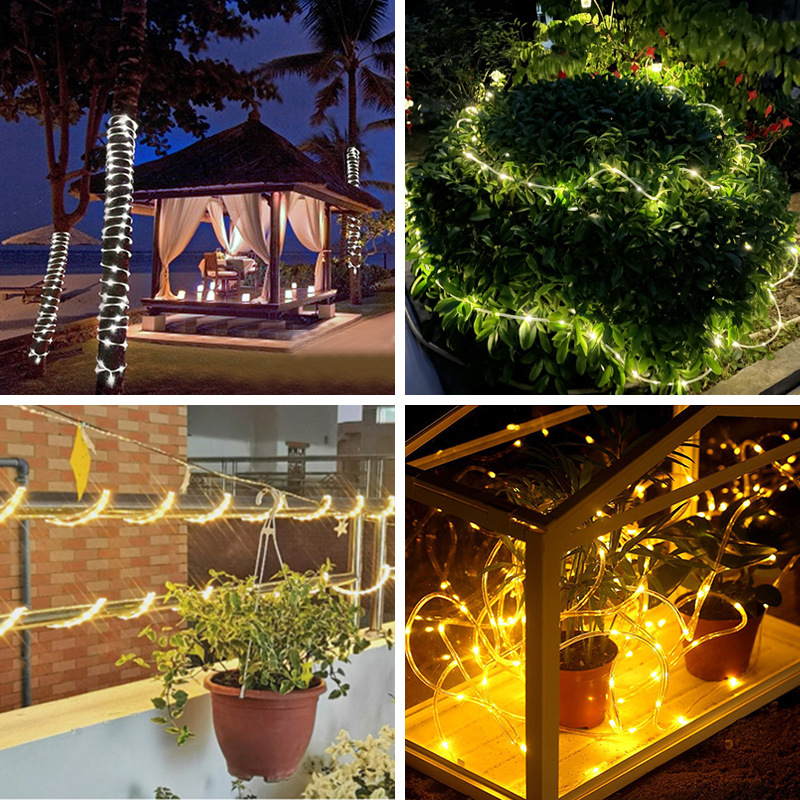 Super factory outdoor high-brightness camping light string, RGB garden courtyard fence ambient light, led solar light strip Application Scenario