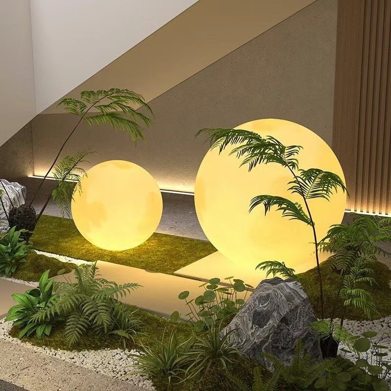Outdoor moon lamps, floor-standing ornaments, courtyard landscaping arrangements, ambient lights, garden terraces, solar landscape lights for decoration details Picture