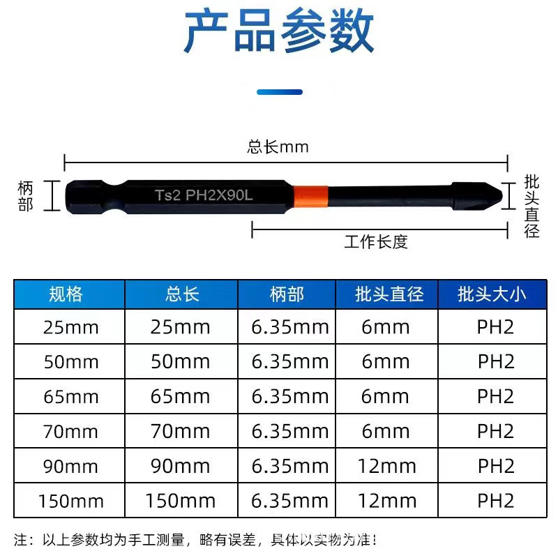 Impact strong magnetic screwdriver bit cross S2 high hardness screwdriver, hand drill bit set, screw set, electric screwdriver details Picture