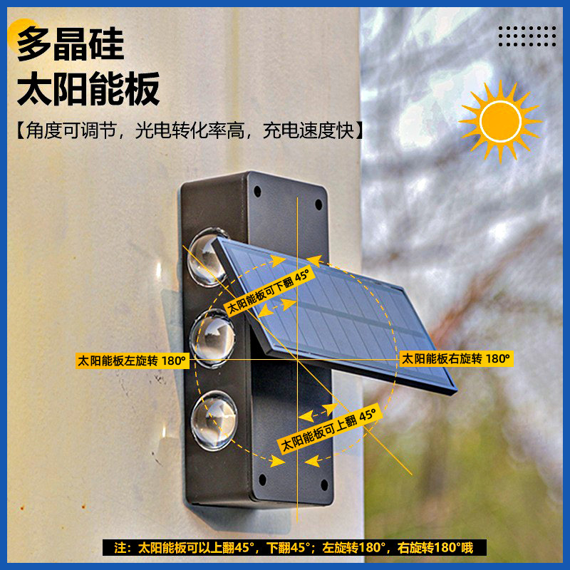 Hot-selling solar convex mirror wall lamps, outdoor rainproof garden and courtyard lamps, outdoor lighting wall-washing lamps in stock from the manufacturer Specification drawing