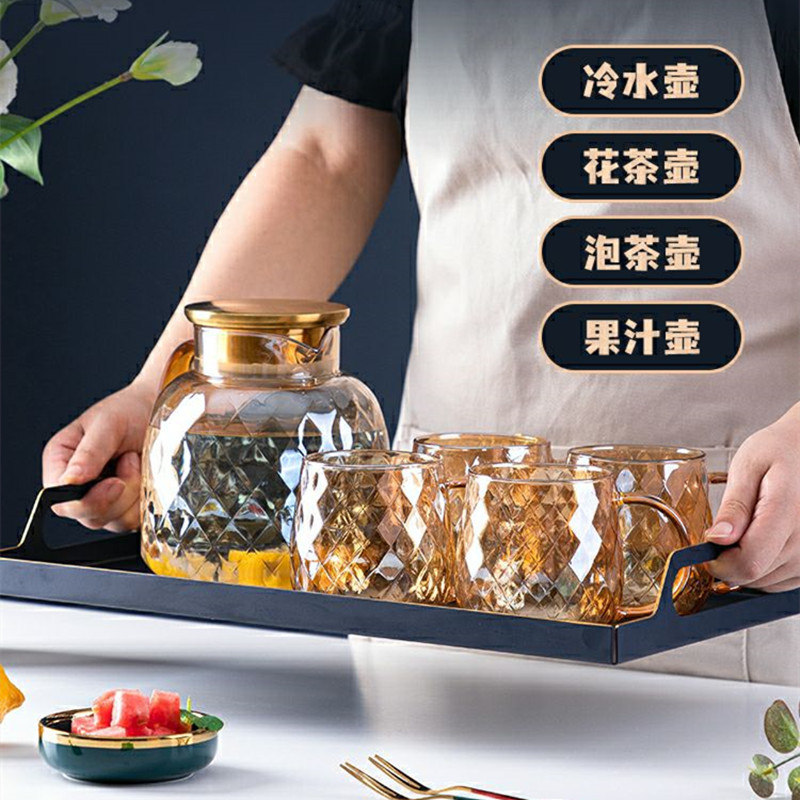 New amber-colored glass cold water kettle for home use, Nordic-style tea sets, high borosilicate glass water kettle, flower teapot Specification drawing