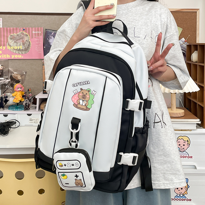 Spring 2025 new style backpack, nylon fabric backpack, high appearance level, ins Capibara bag for junior high school and primary school full figure