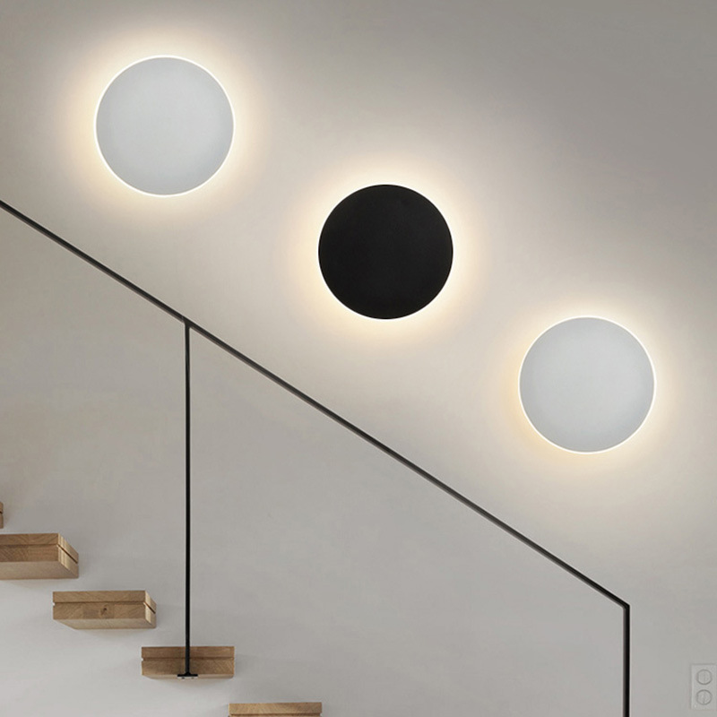 Nordic minimalist bedroom bedside lamp, modern minimalist corridor staircase wall background wall light, round led wall lamp touch full figure
