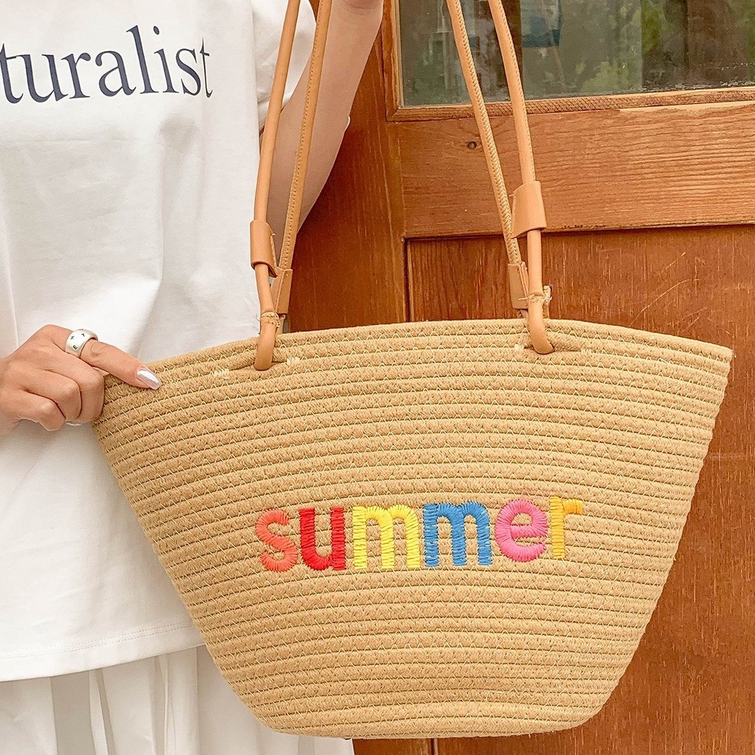 New straw-woven bags for women, seaside vacation, dazzling casual beach bag, fashionable Korean-style large-capacity tote bag Specification drawing