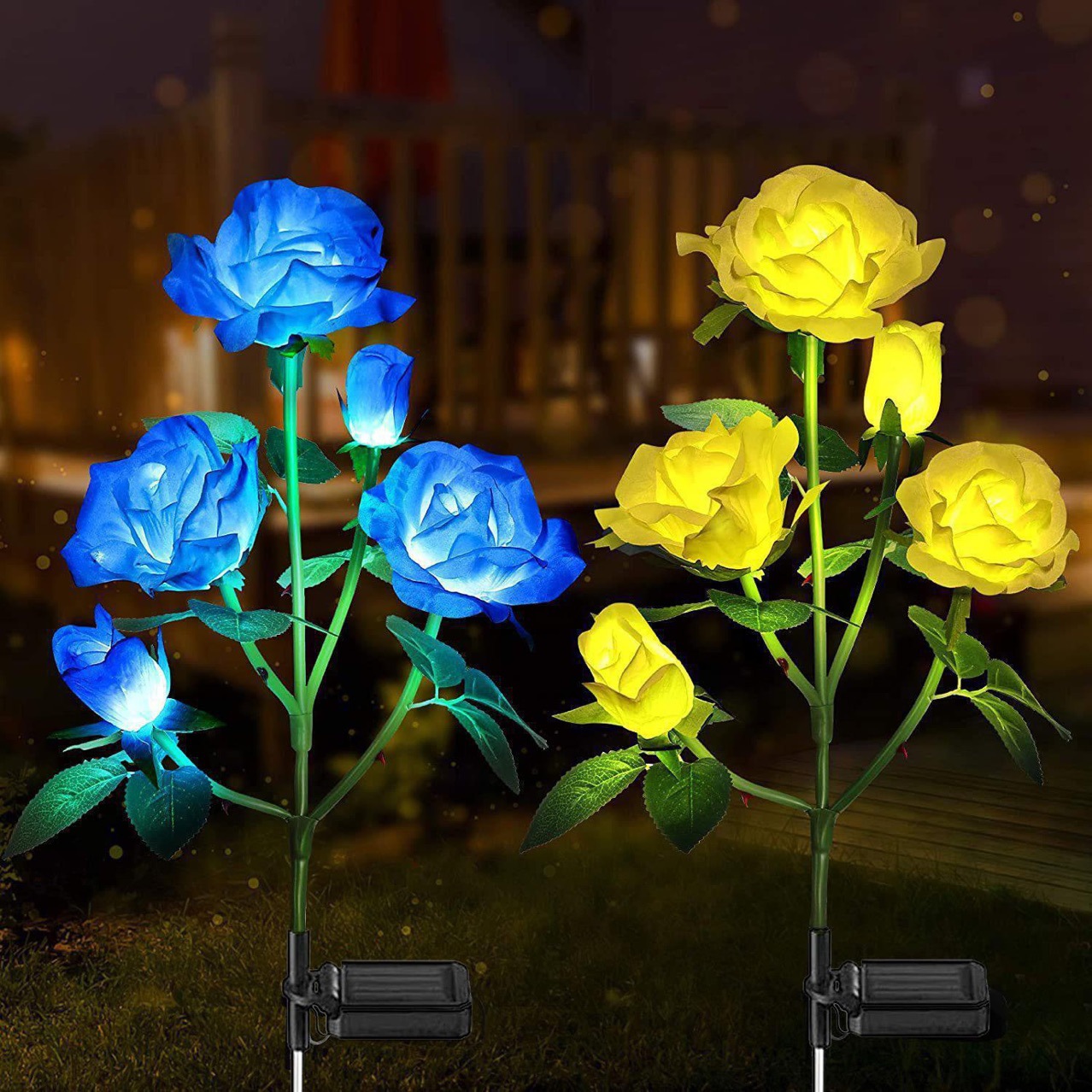 Five cross-border best-selling solar-powered rose LED lights for outdoor lawn ground inserts and garden simulation flower decorative landscape lights details Picture