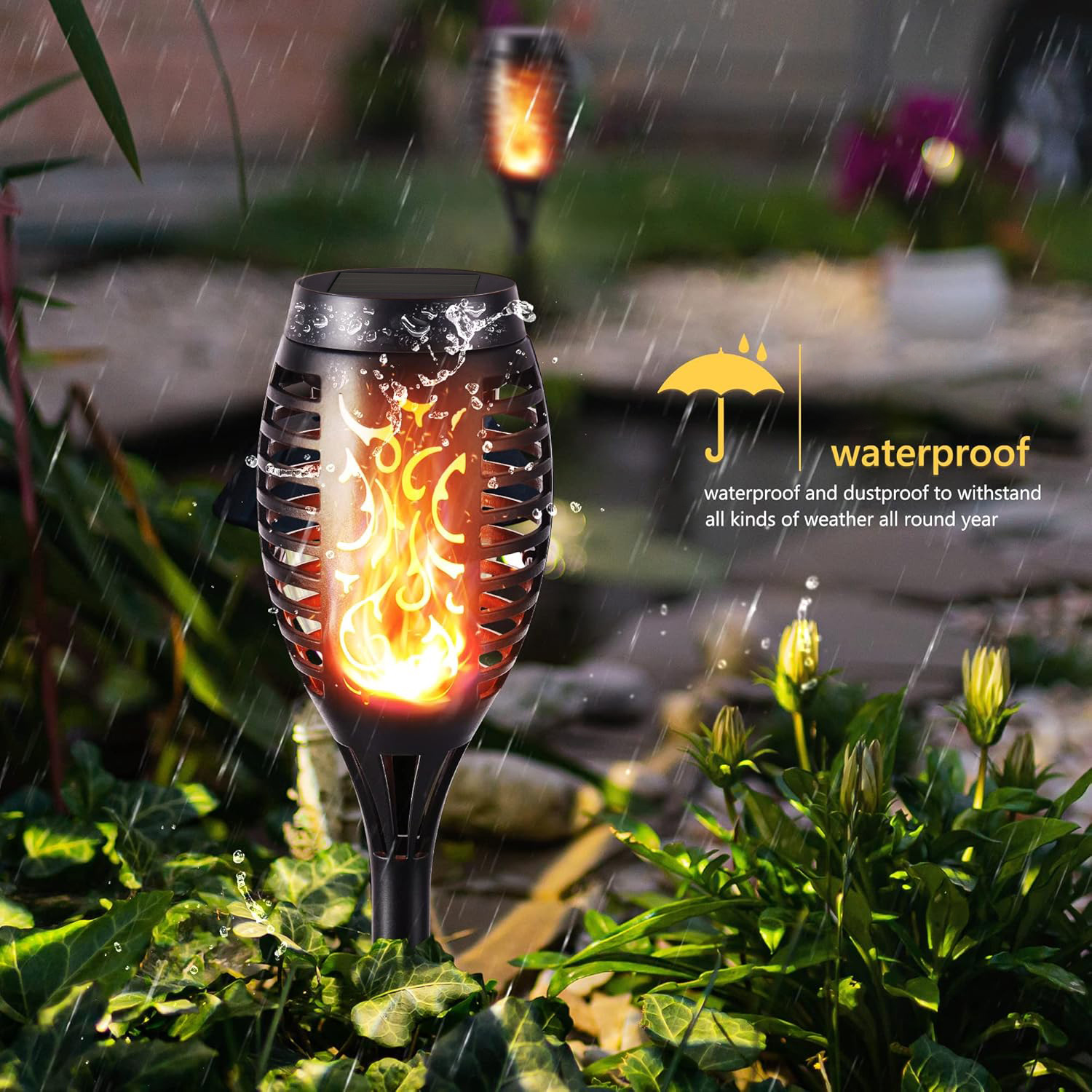 Cross-border solar flame lights, outdoor courtyard garden landscape lights, LED ground plug lawn decoration, sensor torch lights details Picture