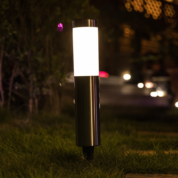 Cross-border solar stainless steel 3-LED cylindrical lawn light, outdoor waterproof courtyard villa ground socket light manufacturer Specification drawing