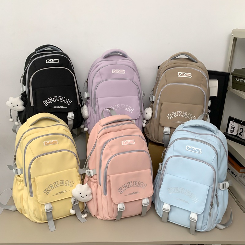 Japanese-style workwear solid-color backpacks, casual computer backpacks, large-capacity letter-printed schoolbags for girls in junior and senior high schools details Picture