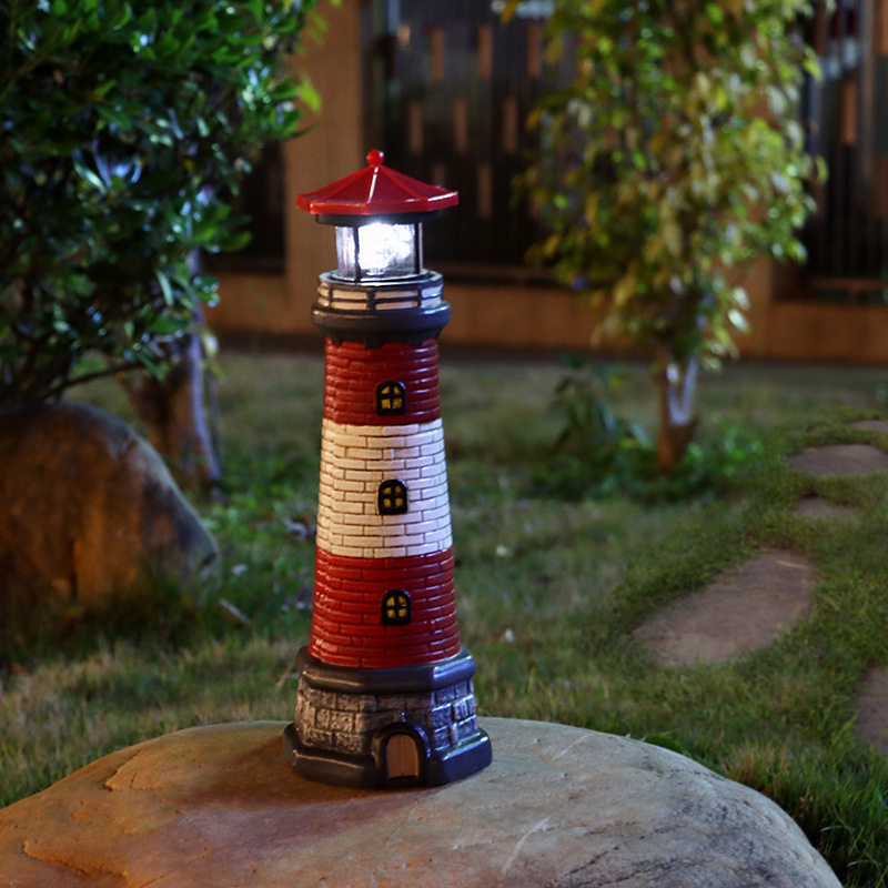 European and American style outdoor garden waterproof solar resin lighthouse ornaments, garden lights, landscape lights, floodlights and spotlights details Picture