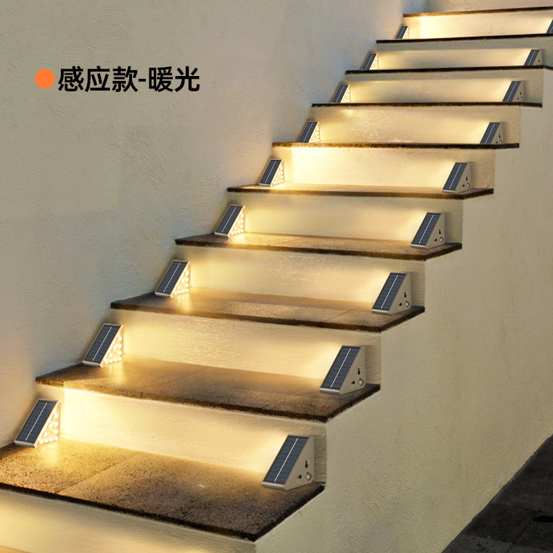 Solar staircase lights, outdoor waterproof step lights, courtyard floor lights, led lights, walkway lights, self-adhesive household night lights Application Scenario