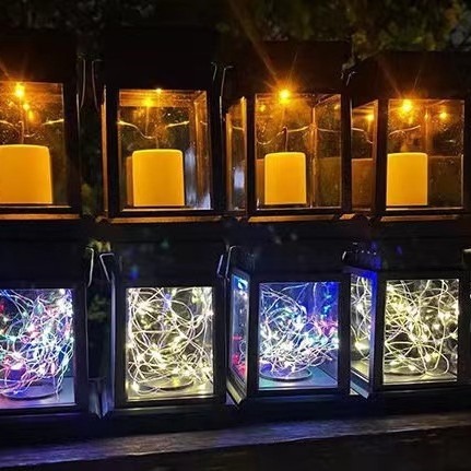 Solar-powered small palace lanterns, candle palace lanterns, outdoor waterproof courtyard hanging lamps, copper wire star lamps, garden landscape decorative lamps Specification drawing