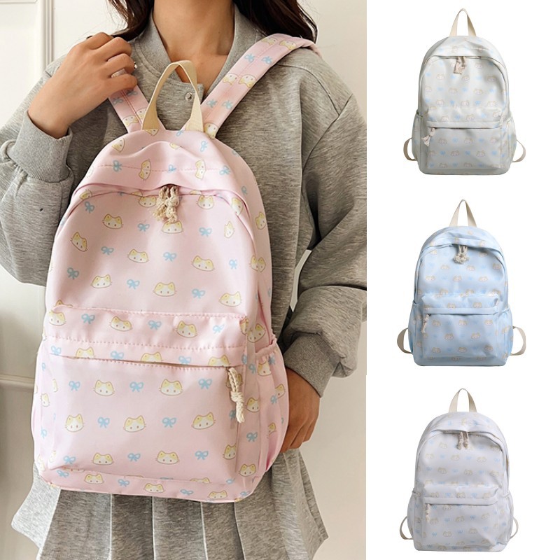 Cartoonish and cute ins fresh backpack, simple printed casual student schoolbag, large-capacity travel trendy backpack full figure