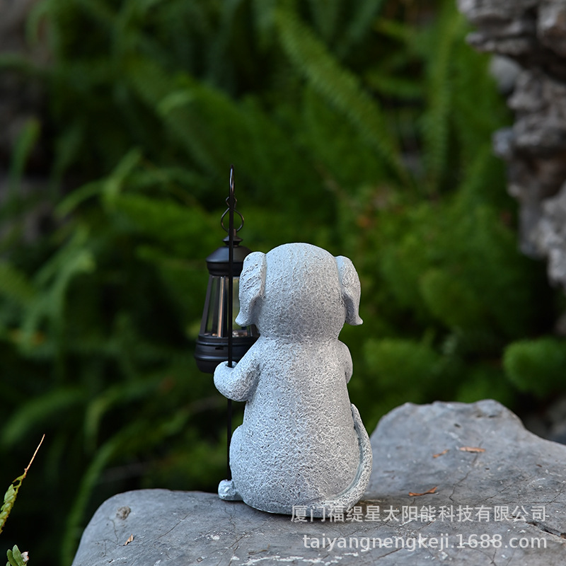 Cross-border meditation dog resin figurine, outdoor courtyard garden decoration, garden solar animal figurine Specification drawing