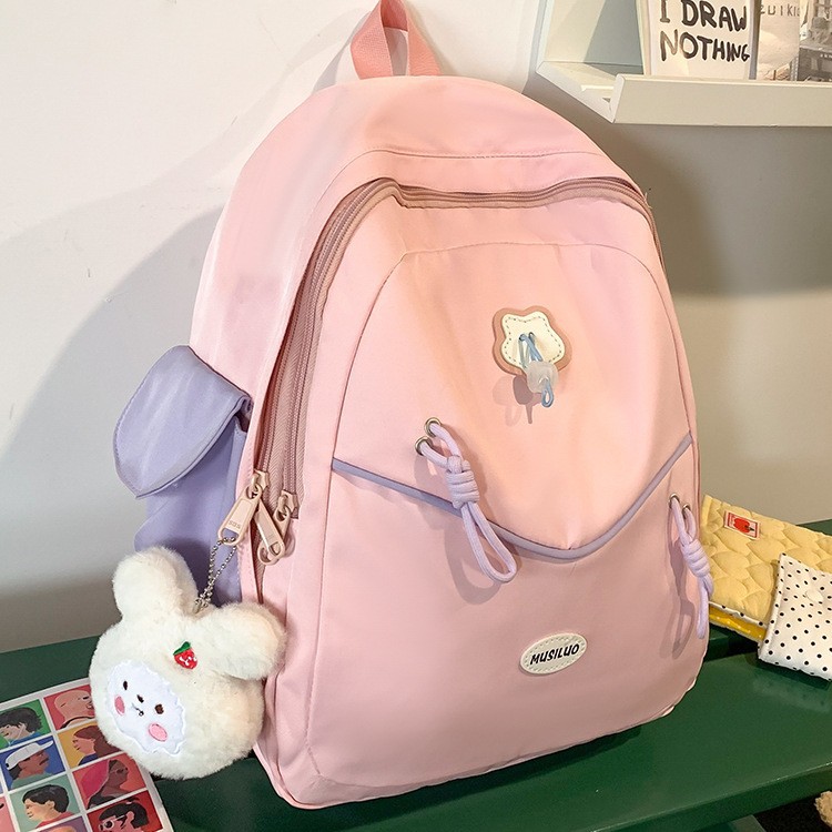 Student color-blocking schoolbag, large-capacity, lightweight, college student travel girl backpack, high design sense, high appearance level, trendy backpack full figure