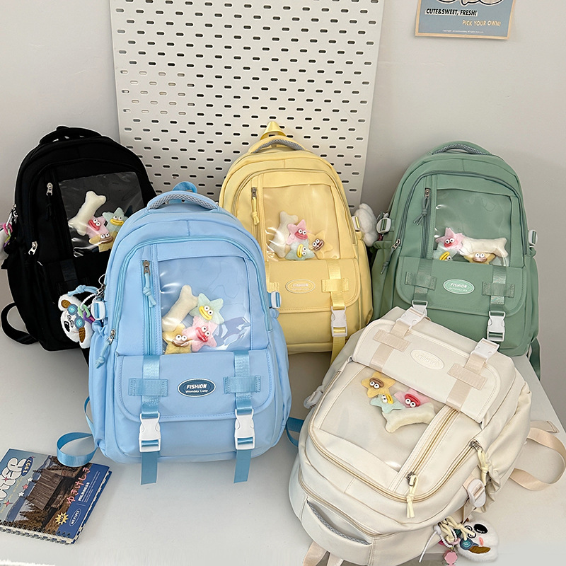 Japanese-style fresh and cute girl backpack, versatile for campus use, high appearance level, large-capacity, transparent backpack for girls details Picture