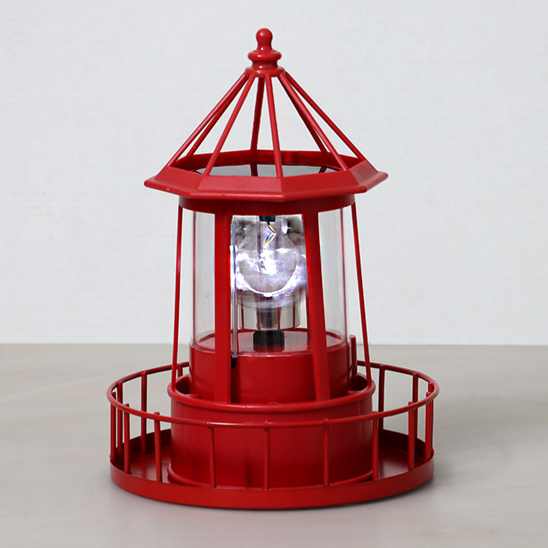 Garden decoration LED solar large rotating lighthouse, resin hardware, ironwork, electronic accessories, outdoor landscape light full figure