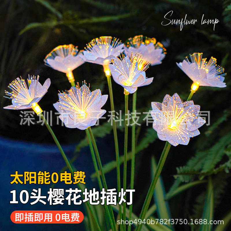 Solar outdoor garden lights, garden decoration, fiber optic cherry blossom lights, new mushroom-shaped luminous ground plug lawn jellyfish lights full figure