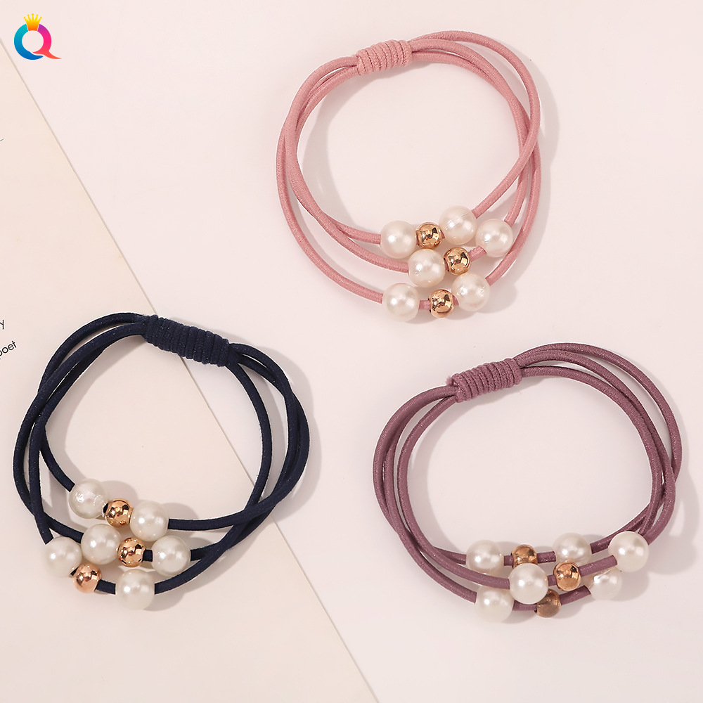 Korean simple pearl beaded hair tie, hair band, multi-layer elastic rubber band, hair tie, hair accessory, hair accessory A98 Application Scenario