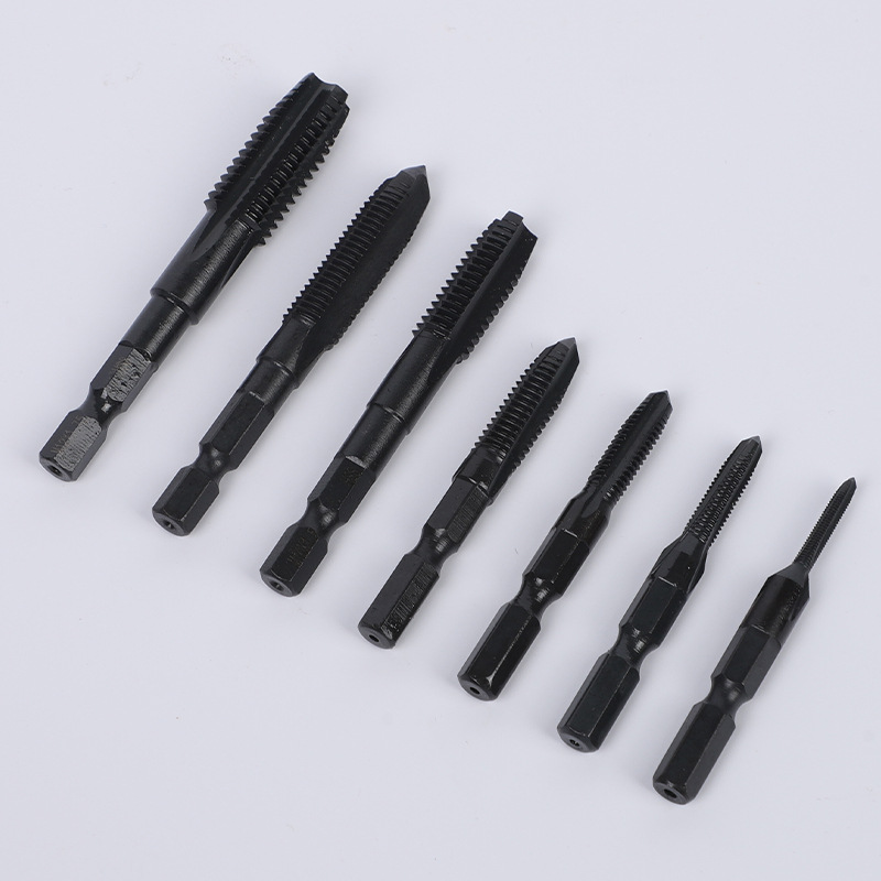 Hexagonal handle tap pneumatic motor with straight groove screw tapping electric drill bit tool hexagonal handle tap Specification drawing